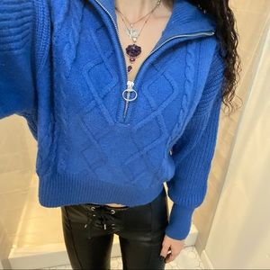 Urban Outfitters 3/4 Zip Knit Sweater Blue